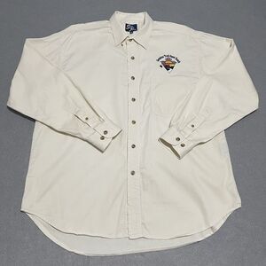VTG Geronimo Trail Guest Ranch Shirt Mens Large Beige Embroidered Heavy Cotton